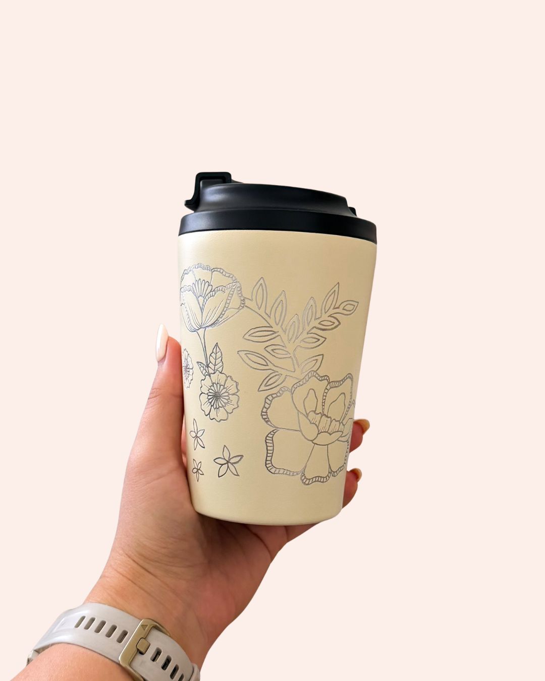 Hand Engraved 12oz Coffee Cup | Buttercream Blossom