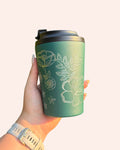 Hand Engraved 12oz Coffee Cup | Emerald Green Blossom