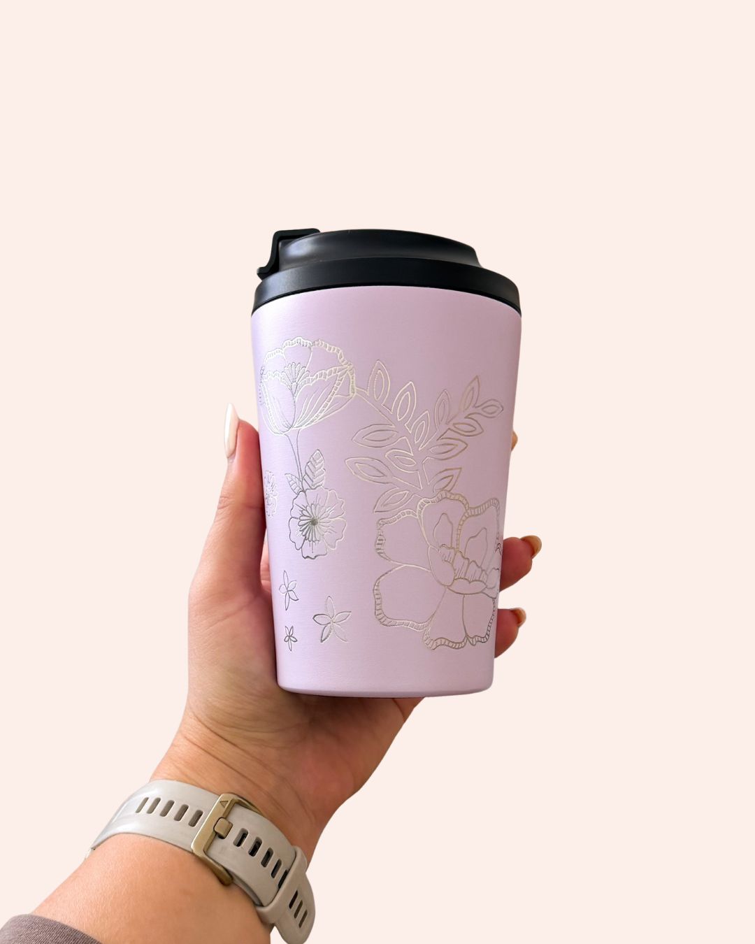 Hand Engraved 12oz Coffee Cup | Lilac Blossom