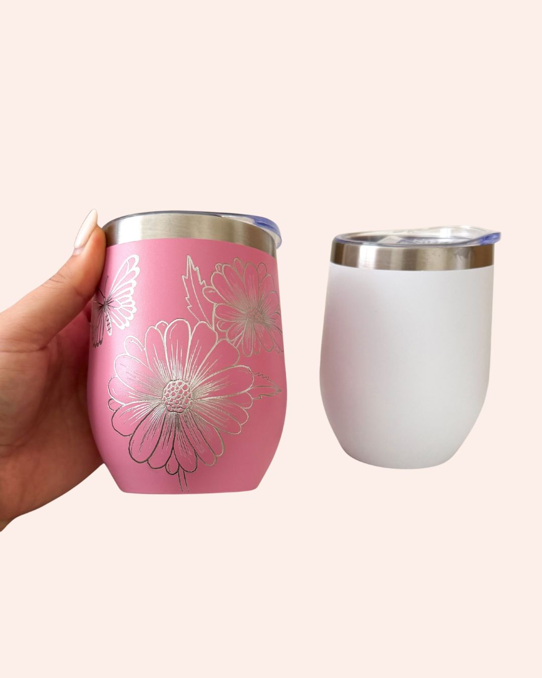 Hand Engraved 12oz Wine Tumbler | Daisy design