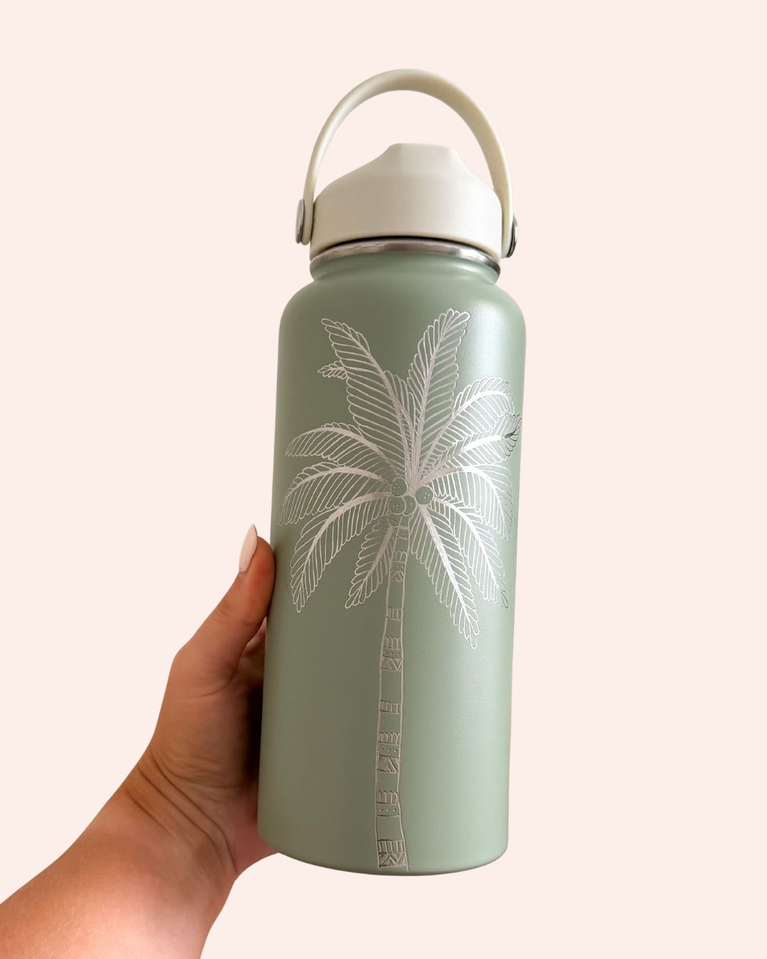 Hand Engraved 32oz Drink Bottle | Sage Palm Tree
