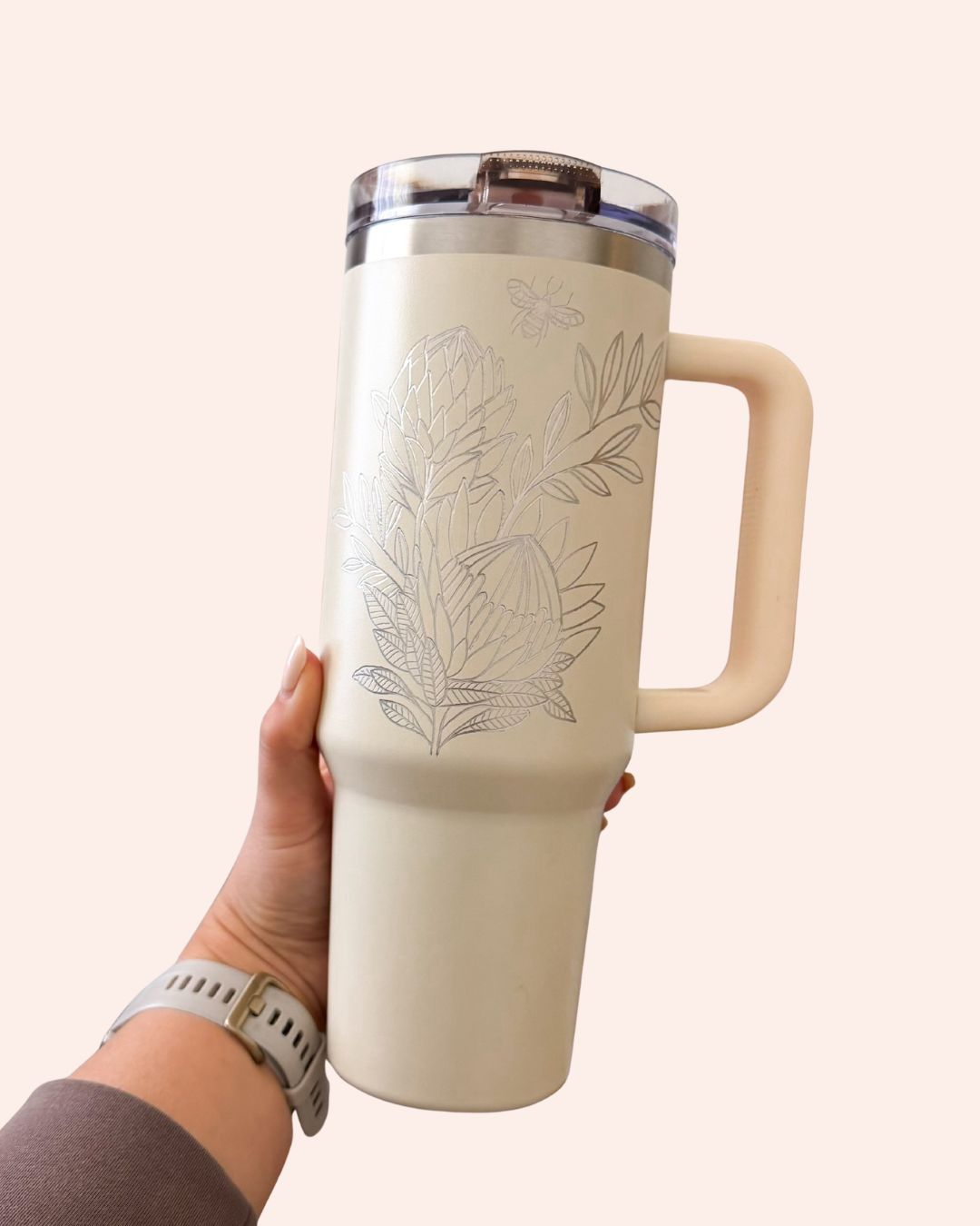Hand Engraved 40oz Tumbler | Buttercream Flora