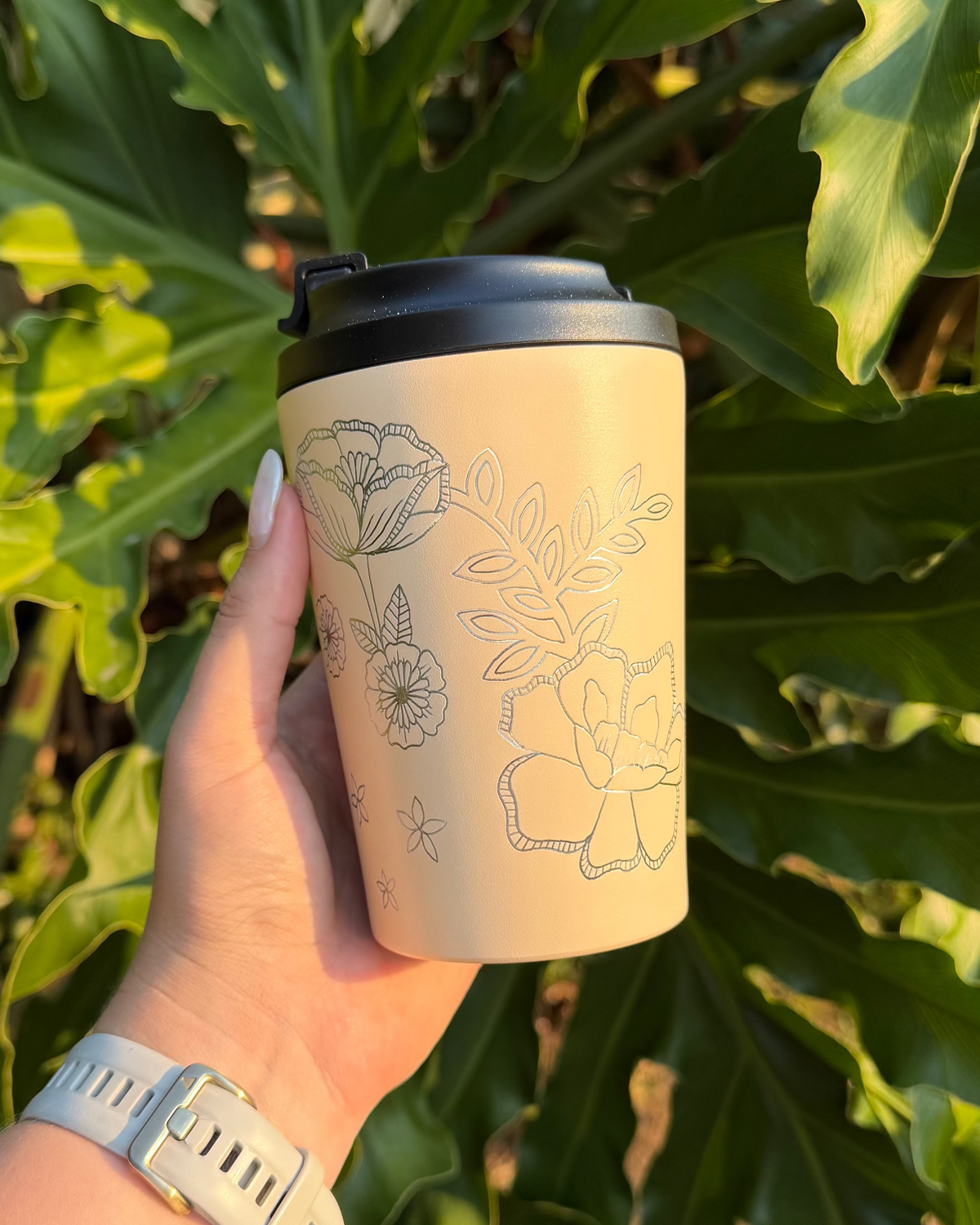 Hand Engraved 12oz Coffee Cup | Pale Peach Blossom